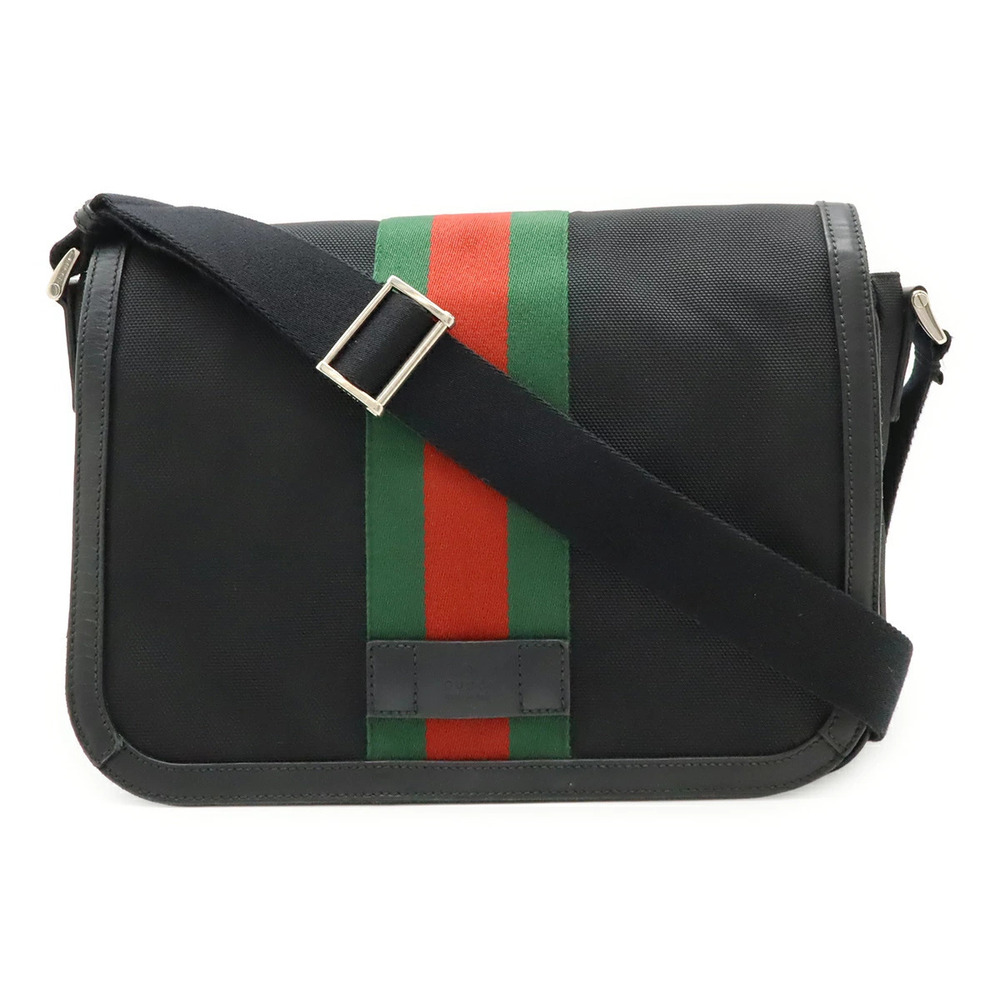 Gucci Web Stripe Sherry Messenger Bag Shoulder Canvas Black